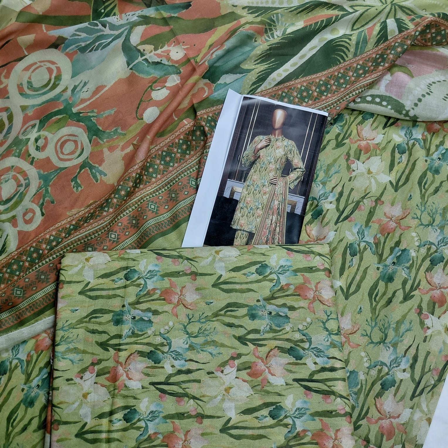 3pc Printed Lime Green Garden