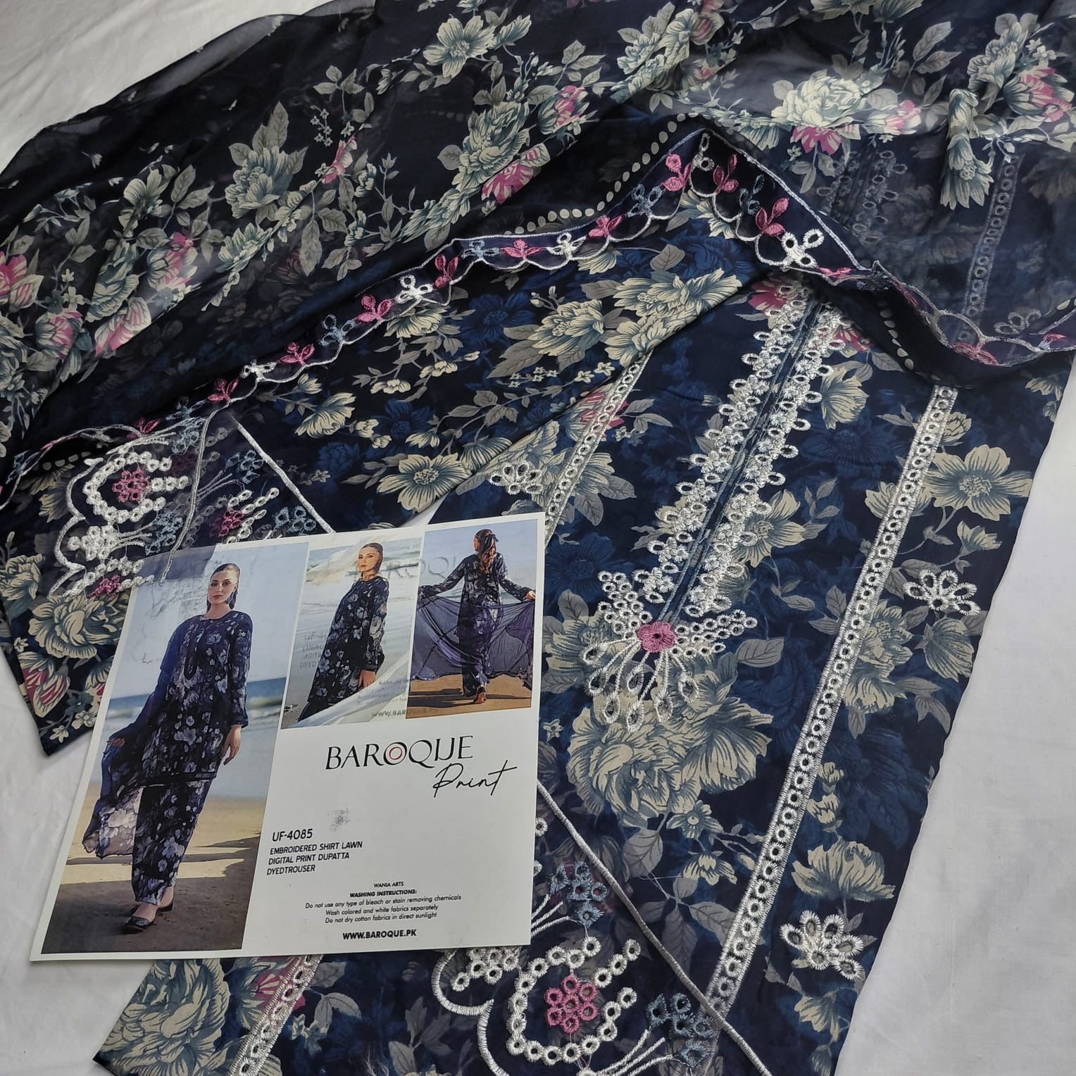 3pc Br.blue (print with embroidery collection)