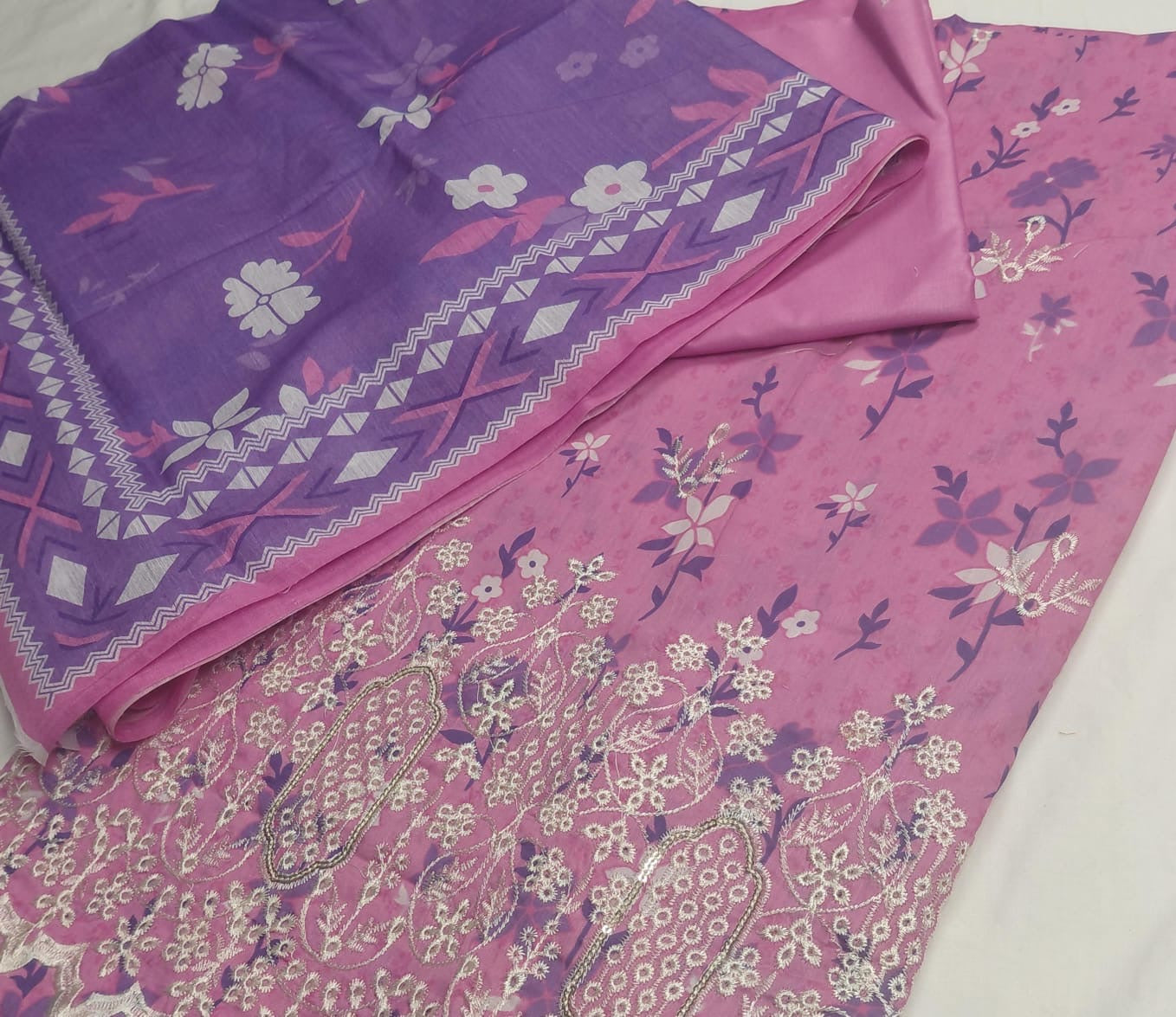 3pc B.s pink n purple chiknkari sale