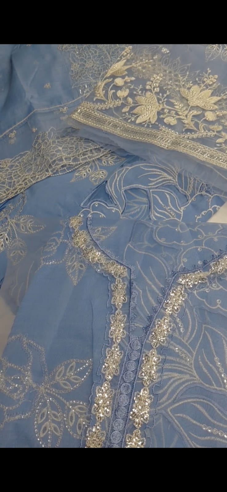 3pc embroidered m.b laser flower ice blue