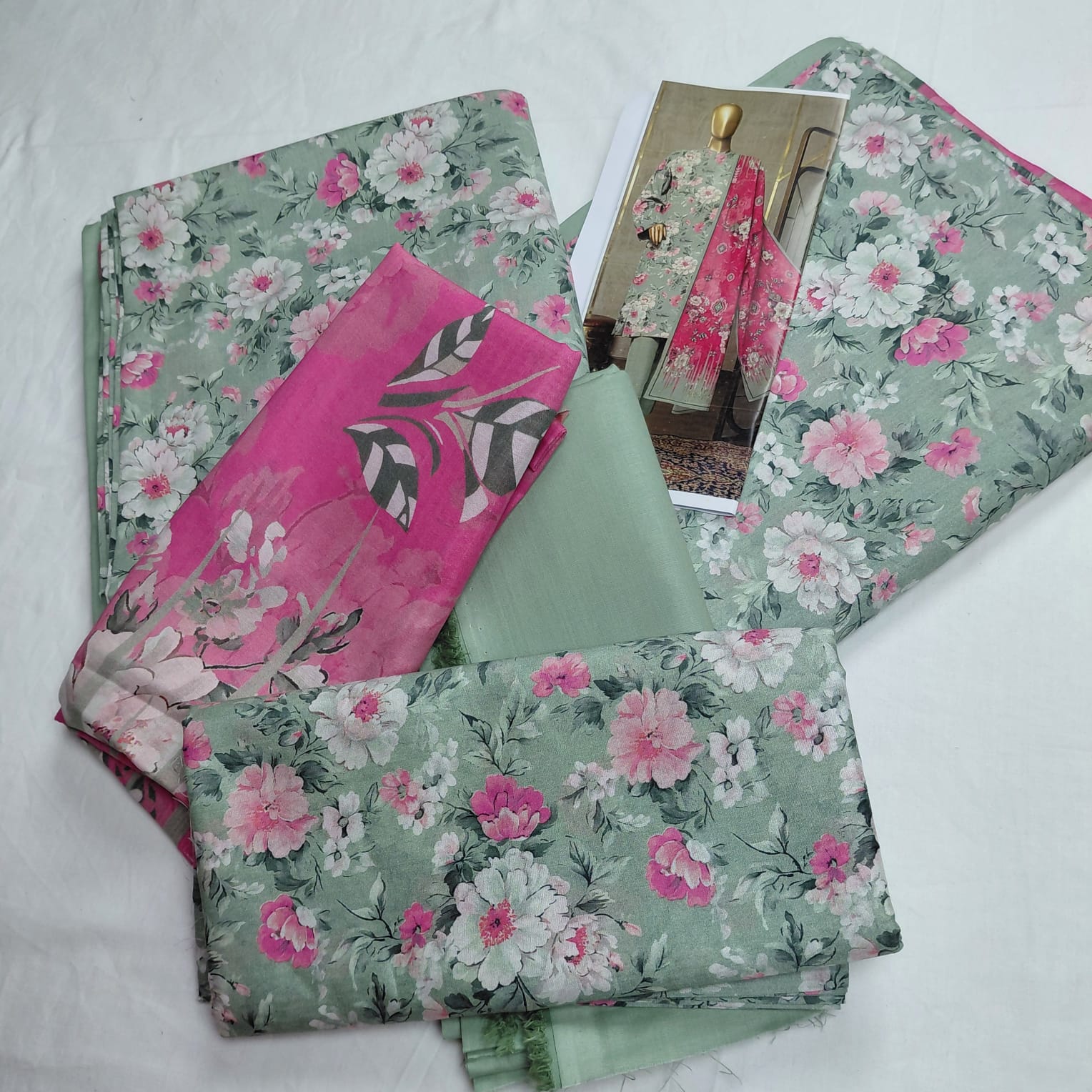 3pc printed mint green n pink