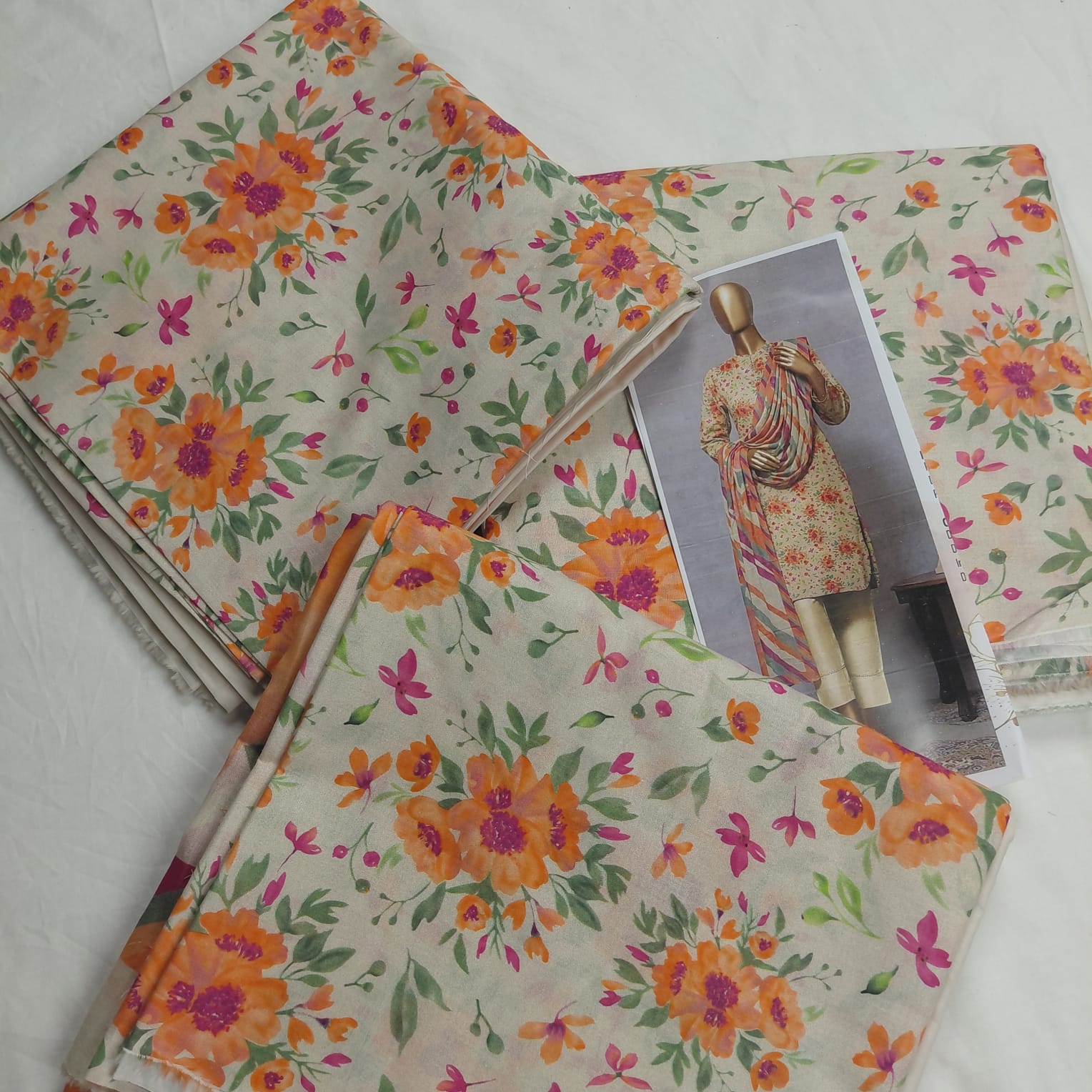 Lawn 3 pc Printed Orange Flowers