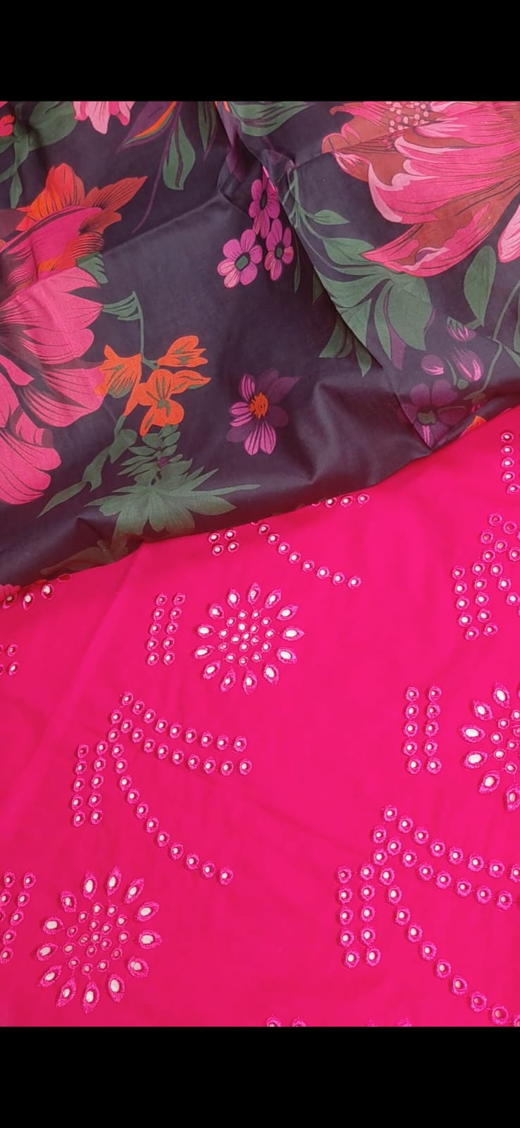 Lawn 2pc print with chikenkari shoking pink.rz