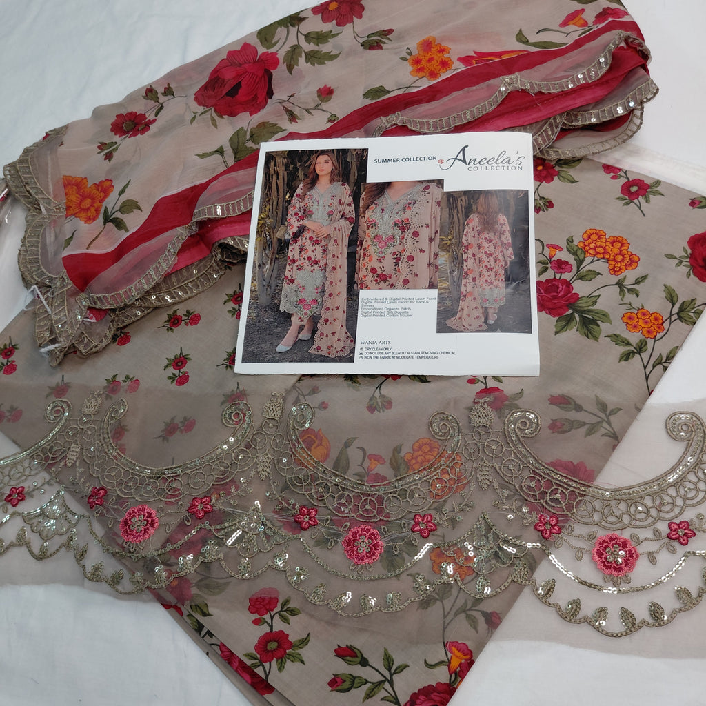 3pc lawn Anela skin rose