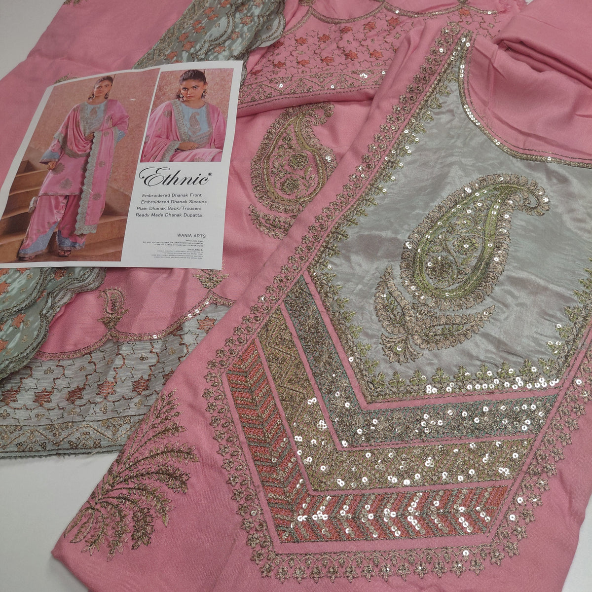 3pc dhanak pink paisley