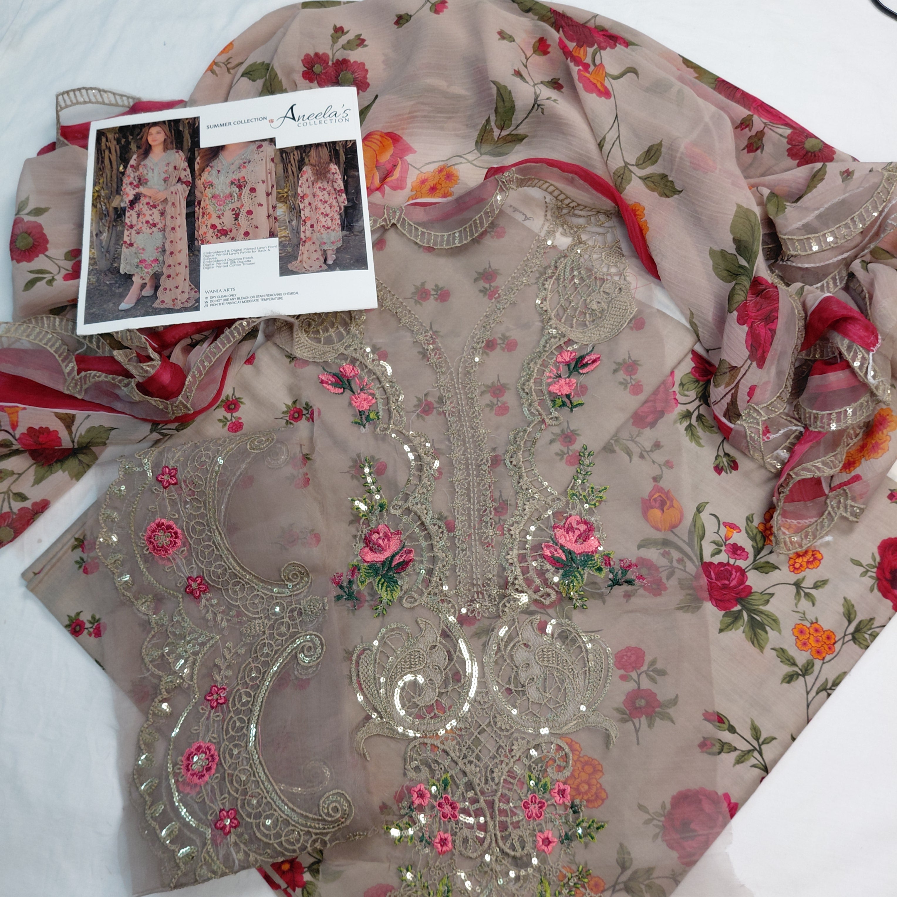3pc lawn Anela skin rose