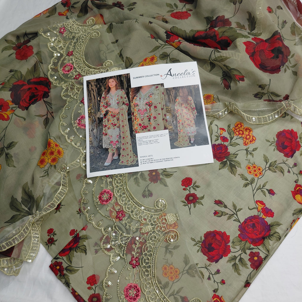 Lawn 3pc Anela pista rose
