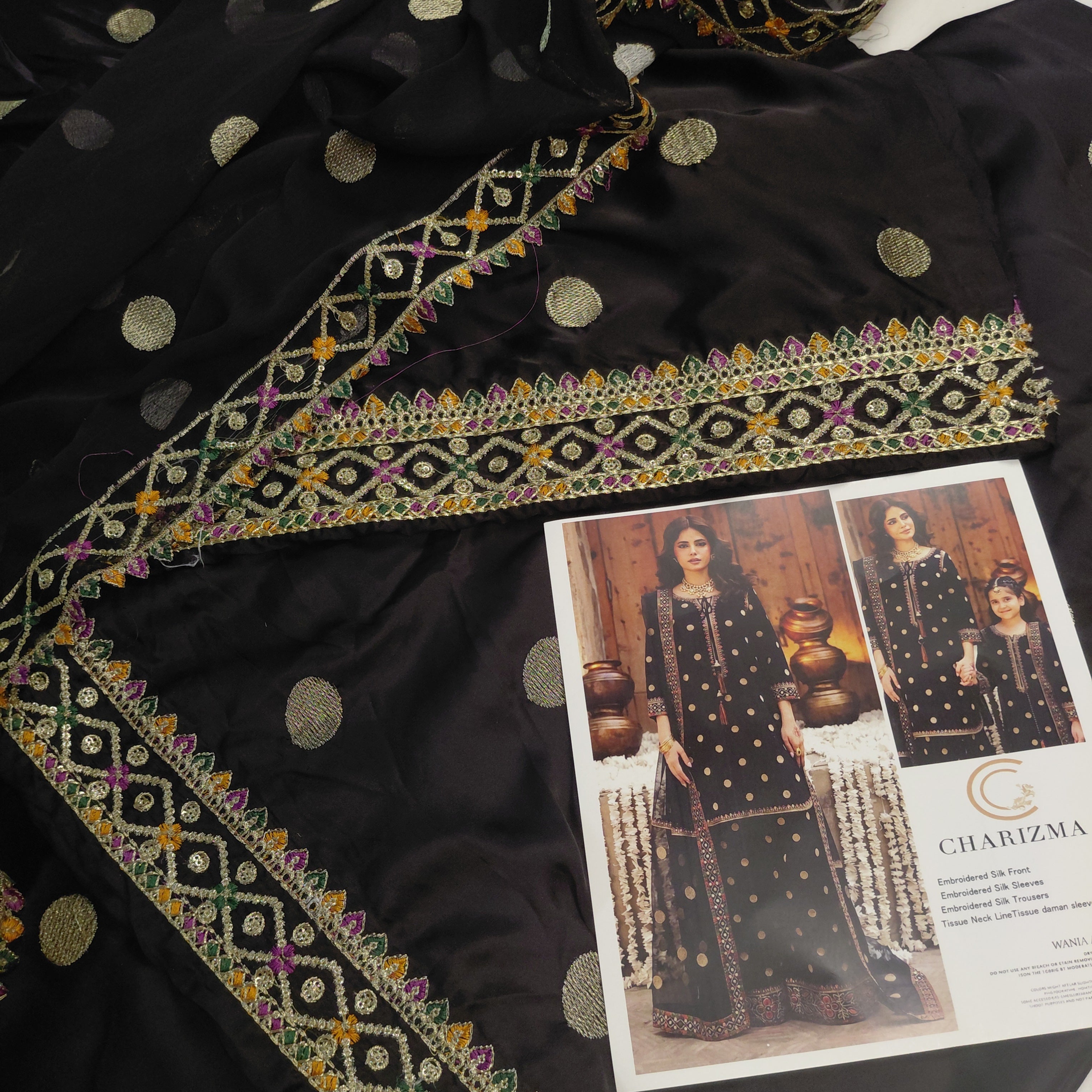 3pc silk ch golden polka[black]