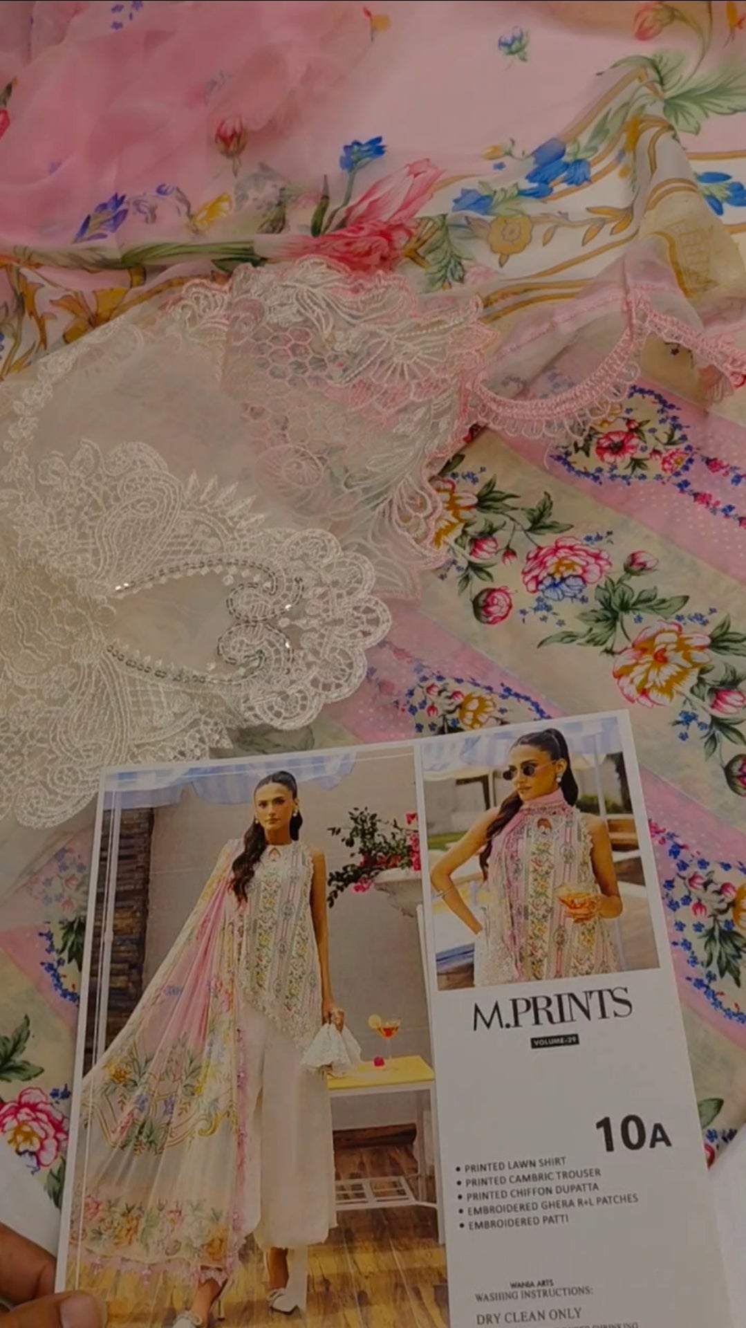 3pc lawn m.b stripe pink
