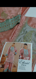 2pc silk eth peach n pista paisly