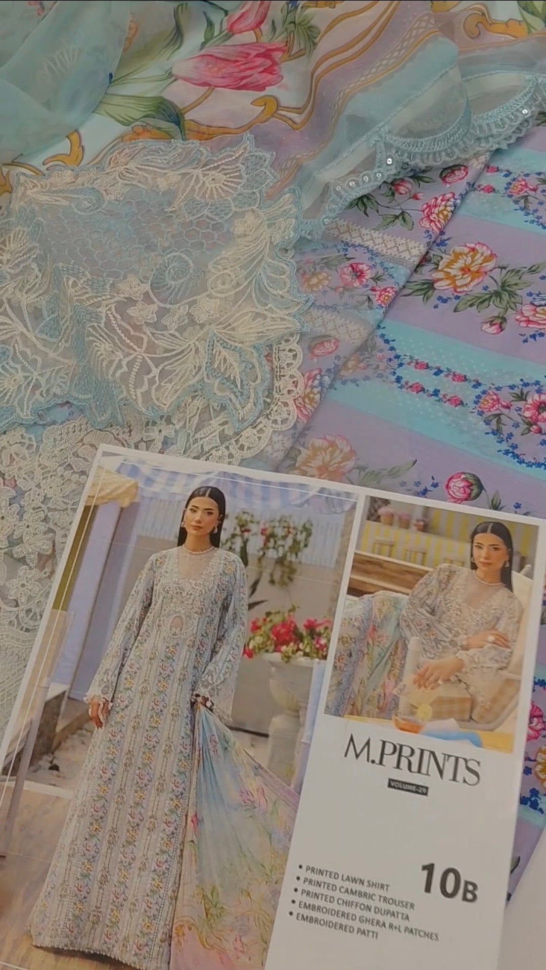 3pc lawn m.b stripe sky blue