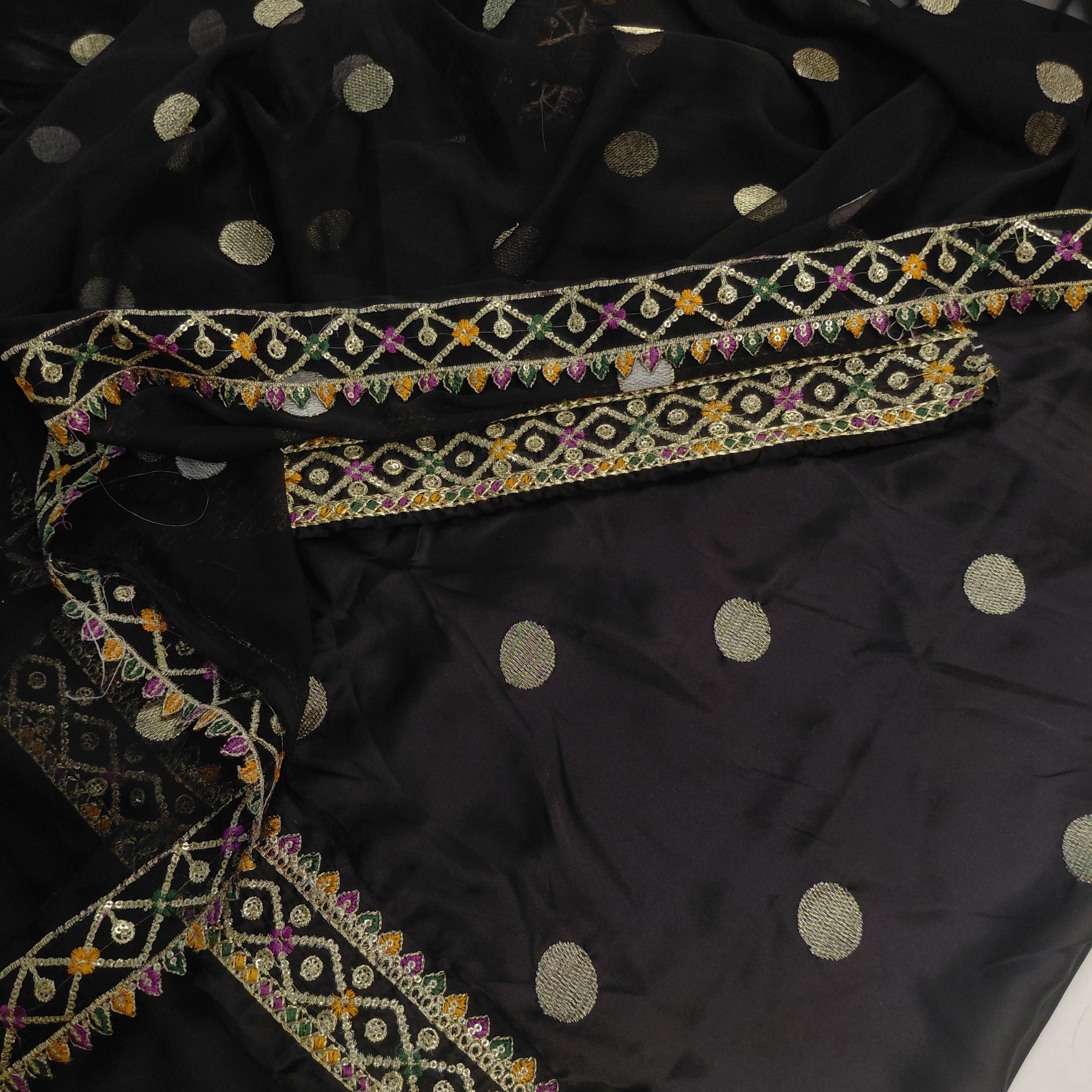 3pc silk ch golden polka[black]